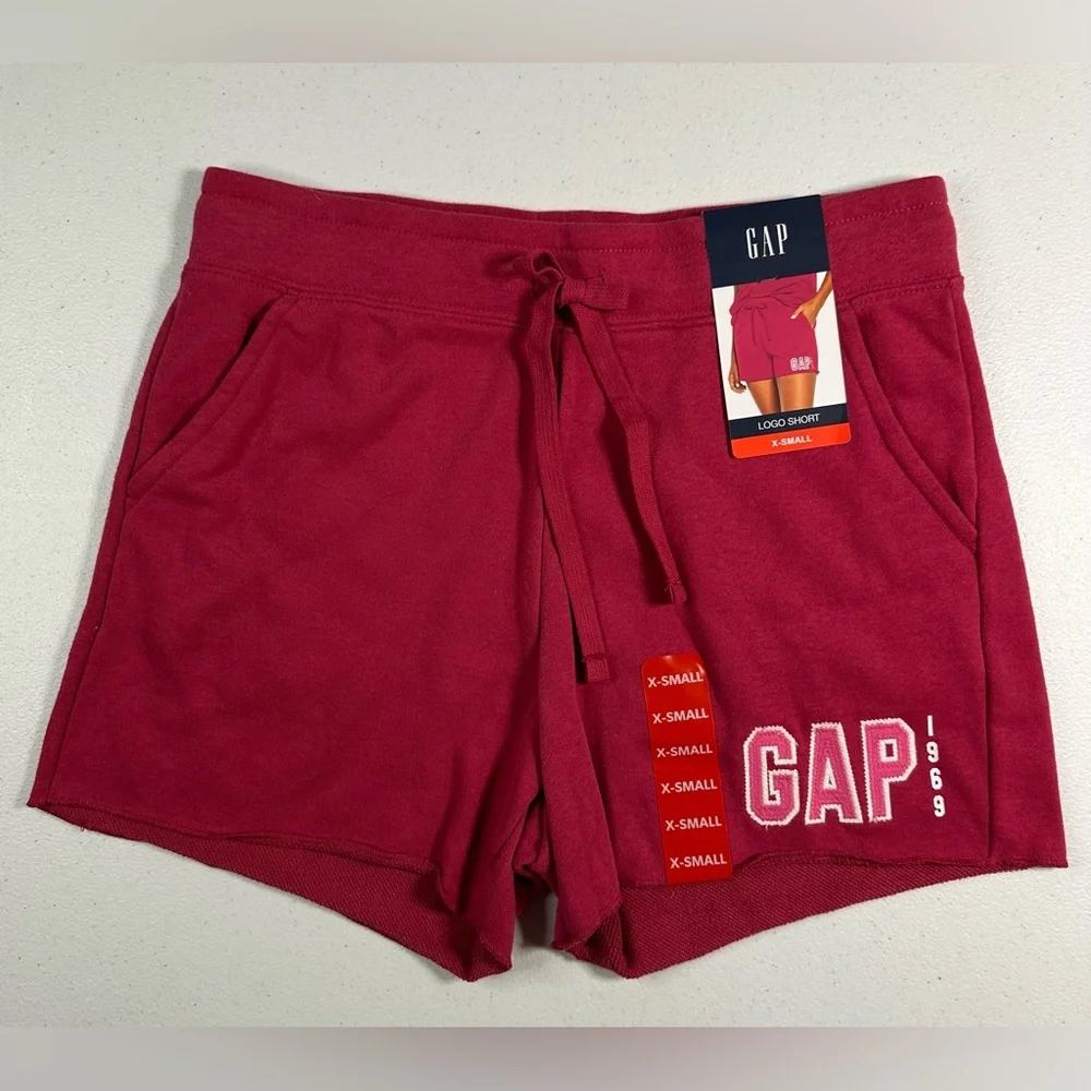 GAP 1969 Logo Shorts‎ Womens XS Red Bud Pink French Terry Sweat Shorts New